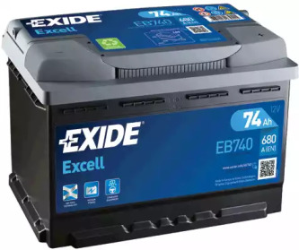Акумулятор   74Ah-12v Exide EXCELL(278х175х190),R,EN680 eb740 exide